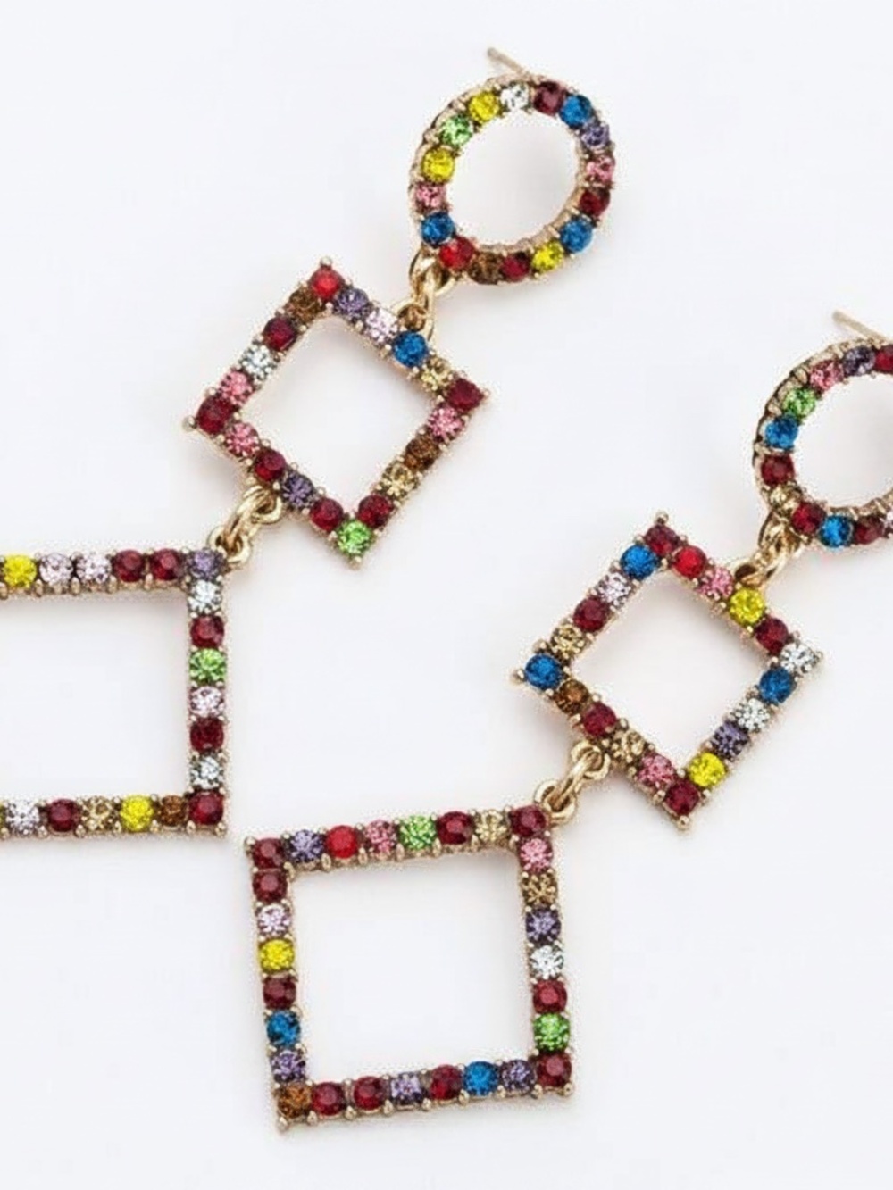Womens‎ Multi-Color Rhinestone Geometric Long Earrings - Picture 2 of 3